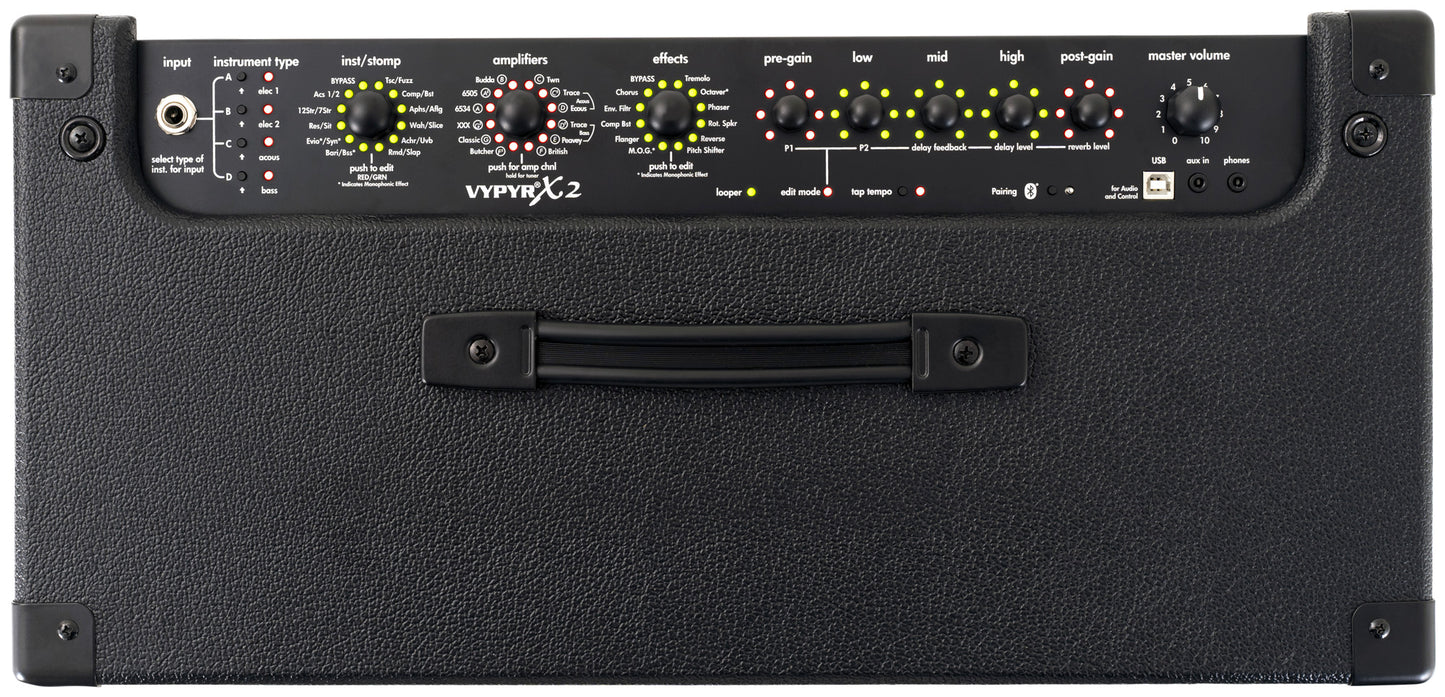 Ampli à modélisation 60W, HP 1x 12", 36 modèles d'amplis, 26 effets, EQ 3 bandes, accordeur intégré, Bluetooth, finition noir