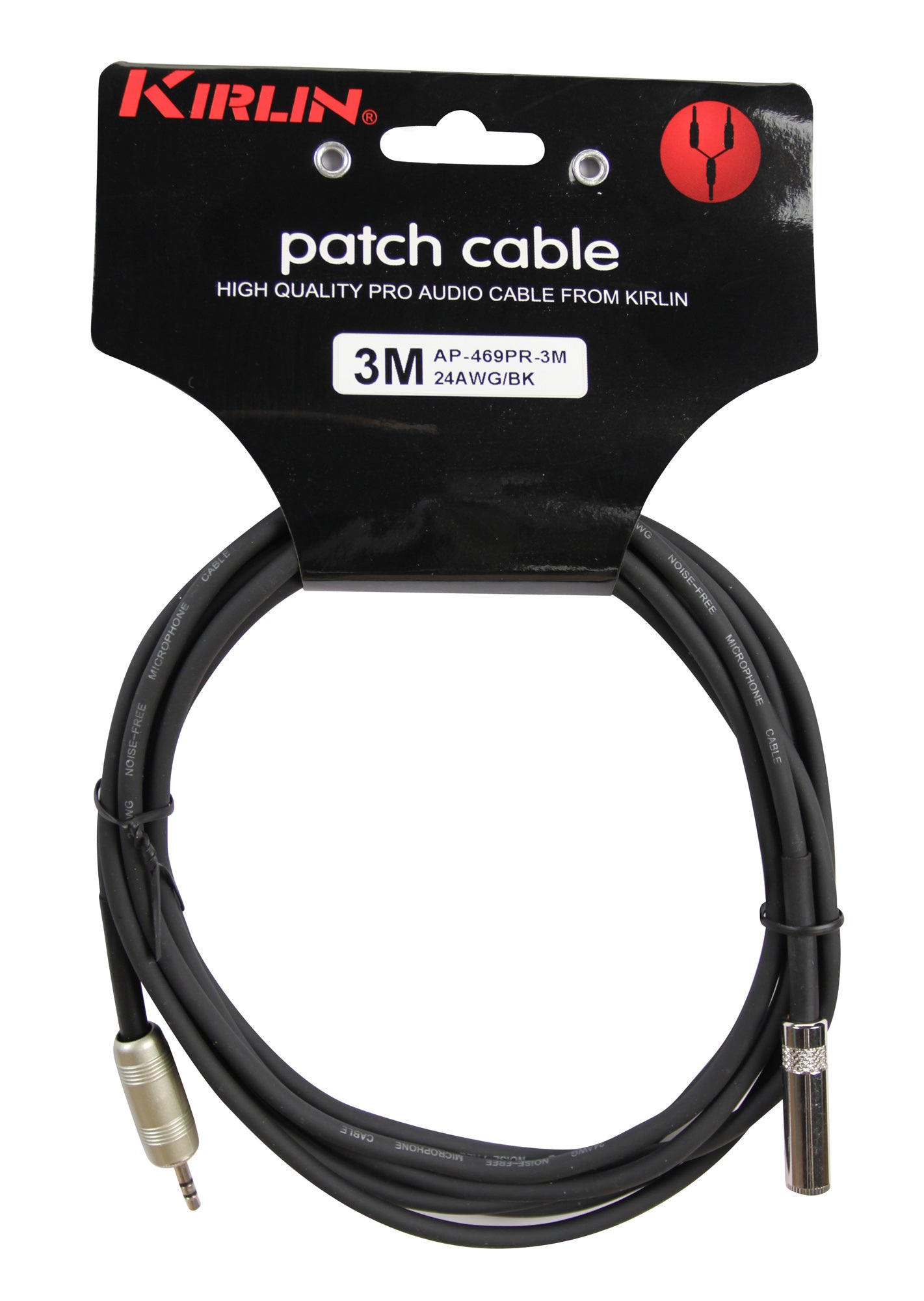 Câble patch ENTRY Mini Jack mâle stéréo/ Mini Jack femelle stéréo, 3 mètres, noir