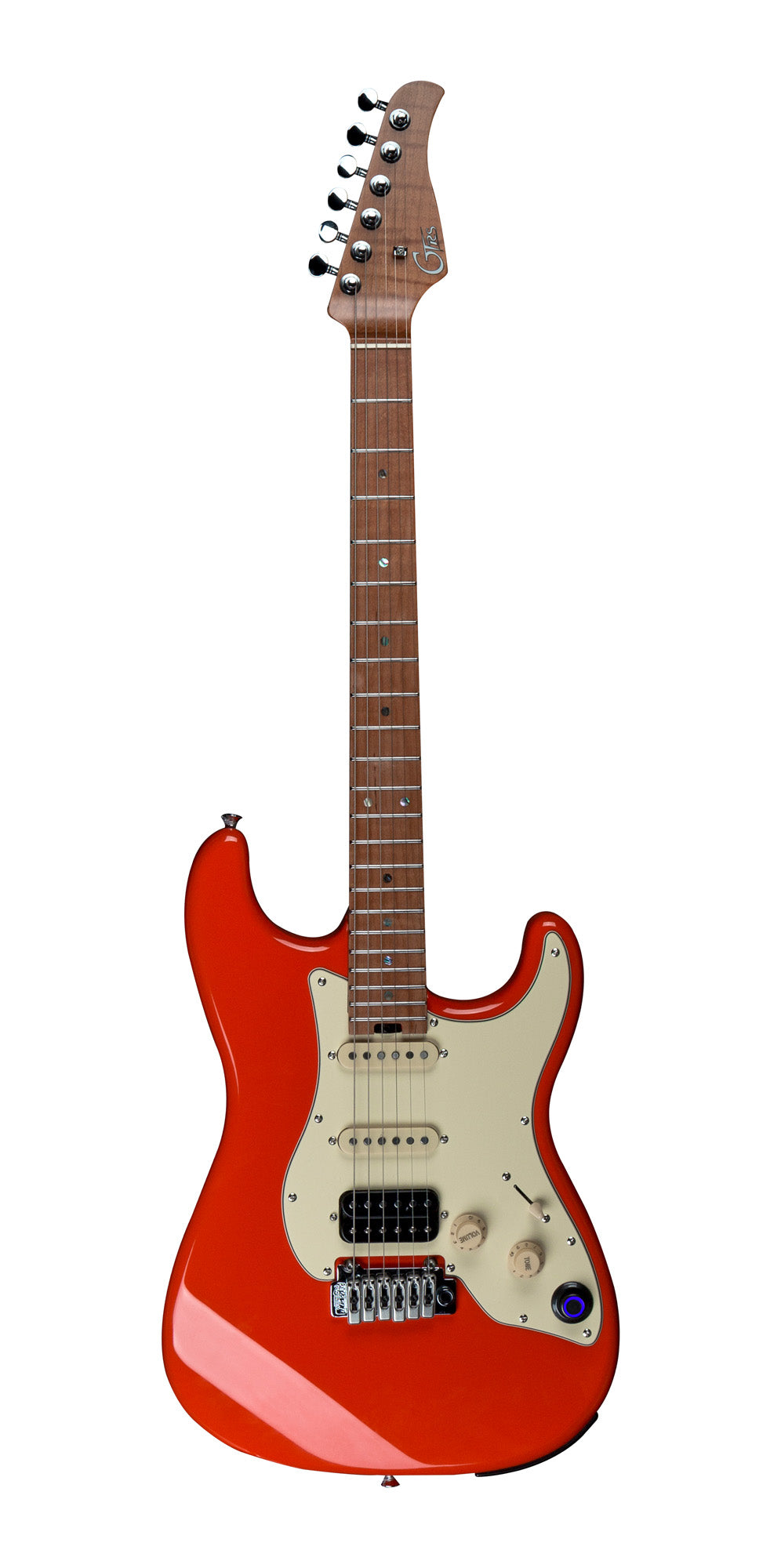 GTRS P801, corps aulne, manche érable flammé torréfié, touche érable, micros et processeur GTRS, fiesta red