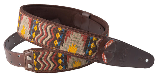 Courroie modèle AZTECA, extérieur tissu, largeur 6 cm, longueur 100 à 145 cm, porte-médiators intégré, unic