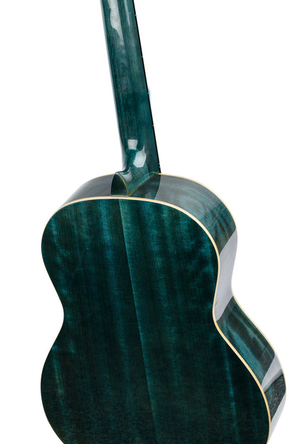 R121SNOC, modèle Slim Neck, table épicéa, fond & éclisses acajou, manche acajou (sillet 48 mm), housse, bleu océan brillant