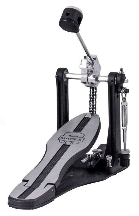 Pédale de grosse caisse, chaîne double, batte Falcon (sans contrepoids), pointes rétractables, plaque de sol allongée