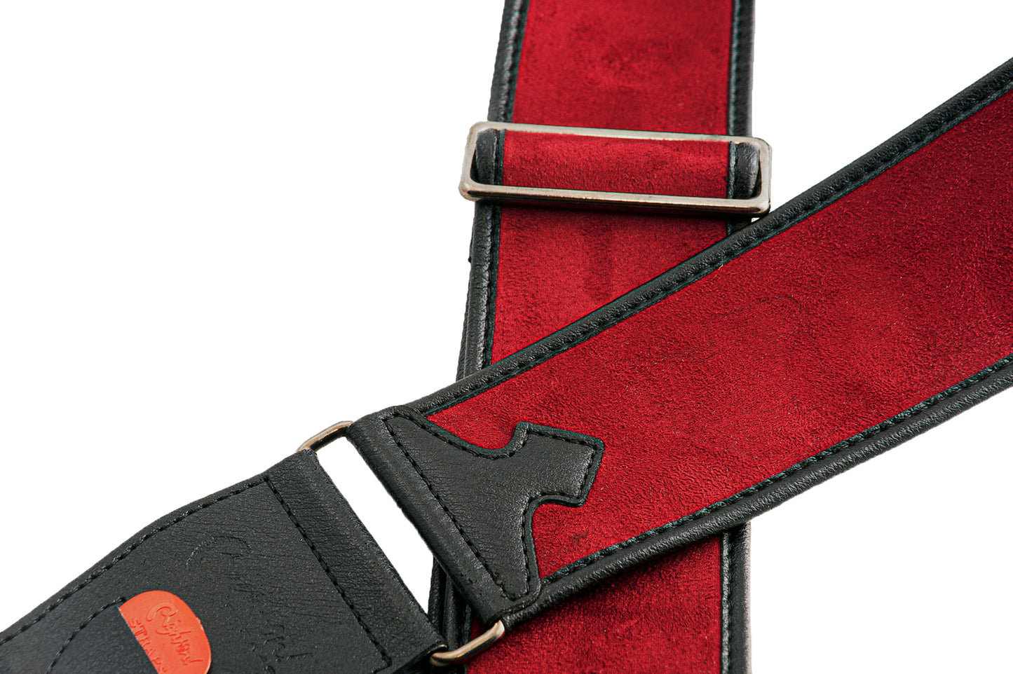 Courroie modèle DIVINE, velours, rembourrée, largeur 6 cm, longueur 95 à 150 cm, porte-médiators intégré, rouge