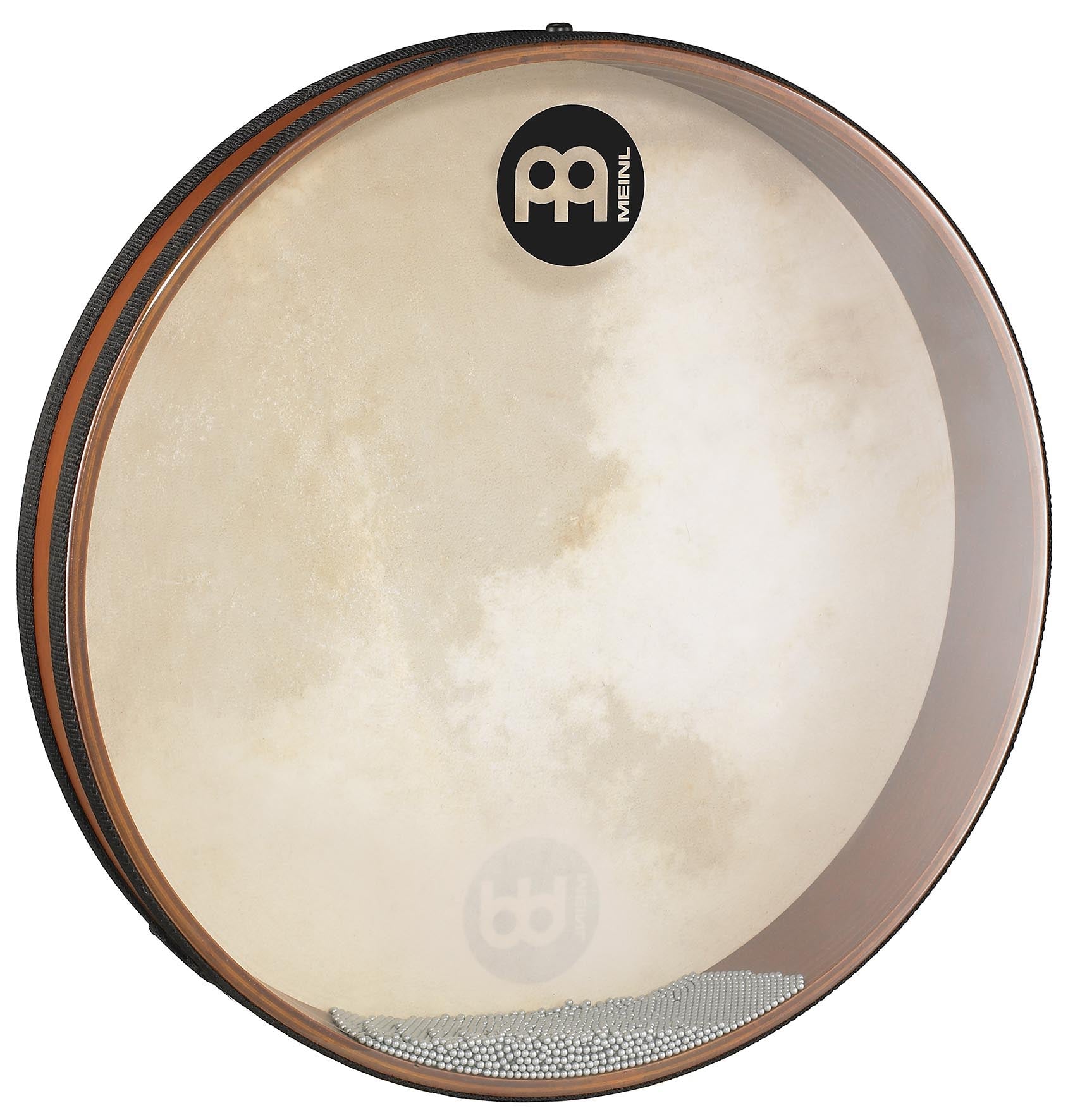 Sea Drum 16" x 2.75", corps hévéa, 1 peau chèvre, 1 peau synthétique, avec billes métalliques et trou scellable, African Brown
