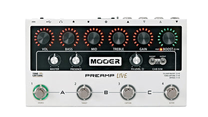 Pédalier préampli numérique PREAMP LIVE, 12 canaux préamplis indépendants (3 banques), 50 modèles d'amplificateur, blanc
