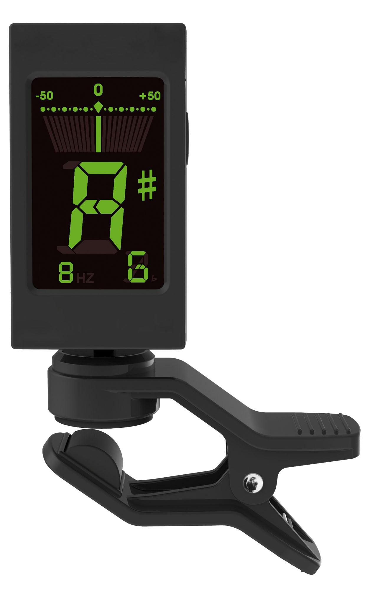 Accordeur chromatique à pince, 5 modes, LA de référence fixe (440 Hz), alimentation par pile bouton 3V fournie