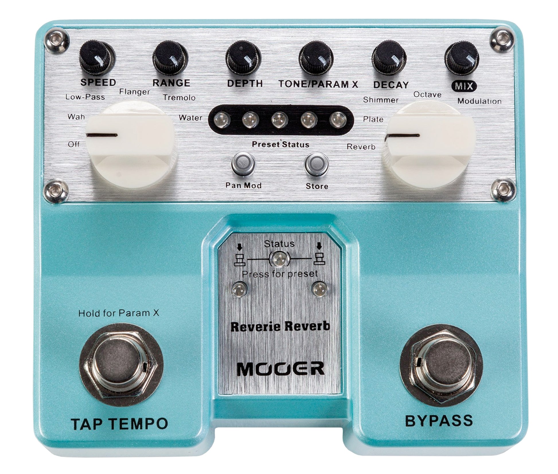 Pédale REVERIE REVERB, série Twin, réverb numérique stéréo 5 modes plus 5 types de modulation, boîtier métal, true bypass, bleu