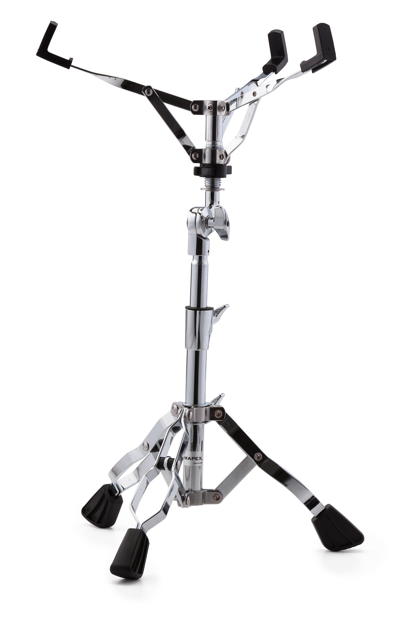 Support caisse claire Venus, angle ajustable par paliers, pied à double embase, chrome