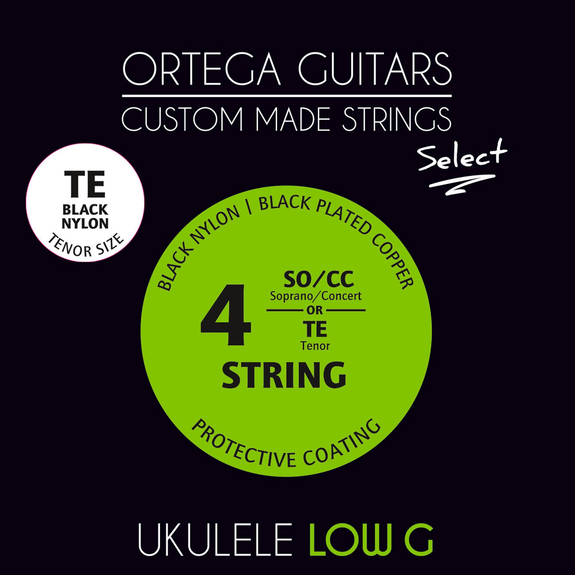 Jeu CUSTOM SELECT pour ukulélé tenor, nylon et cuivre plaqué noir, revêtement anti corrosion