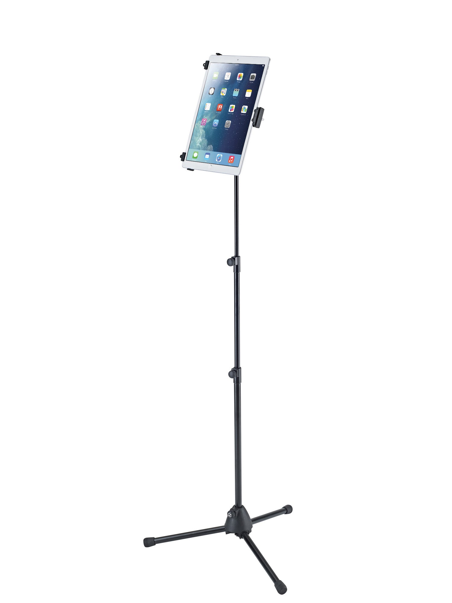Support de tablette universel K&M 19793, sur pied.