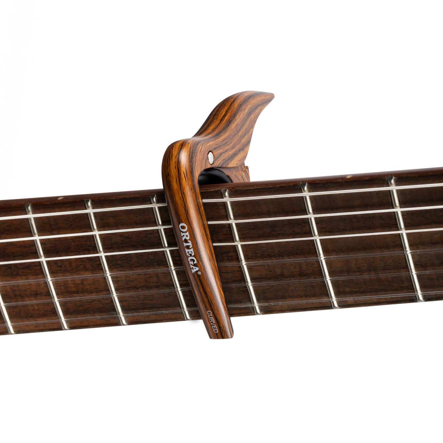 Capodastre pour guitare et basse touche bombée jusqu'à 52 mm de largeur, décor noyer
