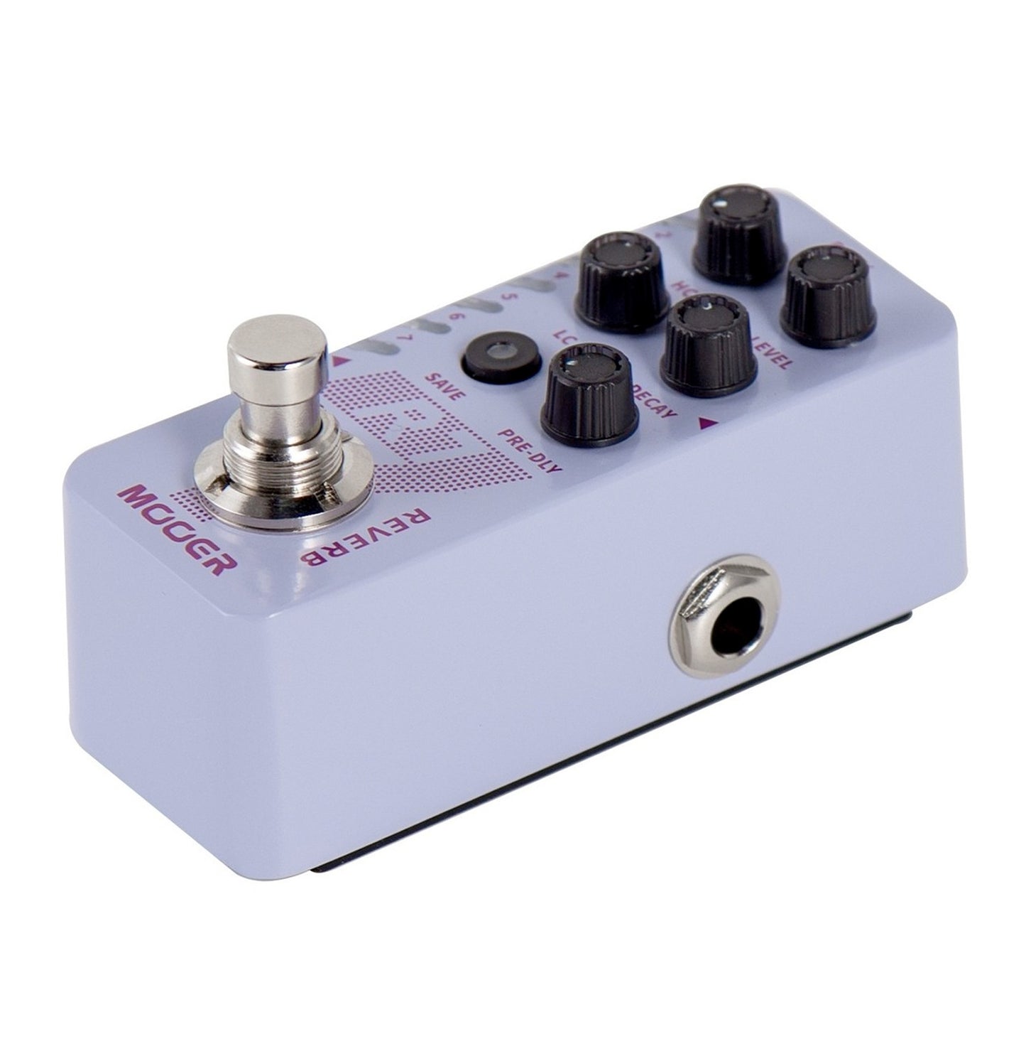 Pédale R7 REVERB, 7 types de réverbs numériques personnalisables, 7 presets utilisateurs, boîtier métal, blanc