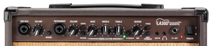 Ampli guitare acoustique 30W, 2x HP 6.5" double cône, 2 canaux, effets chorus et réverb, brun.
