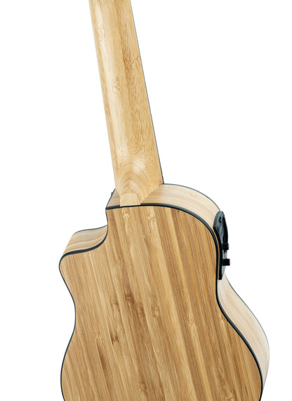 RUNAB-SO, modèle Soprano, pan coupé, EQ MagusUke, table bambou massif, f/e bambou massif, manche bambou, housse, naturel satiné