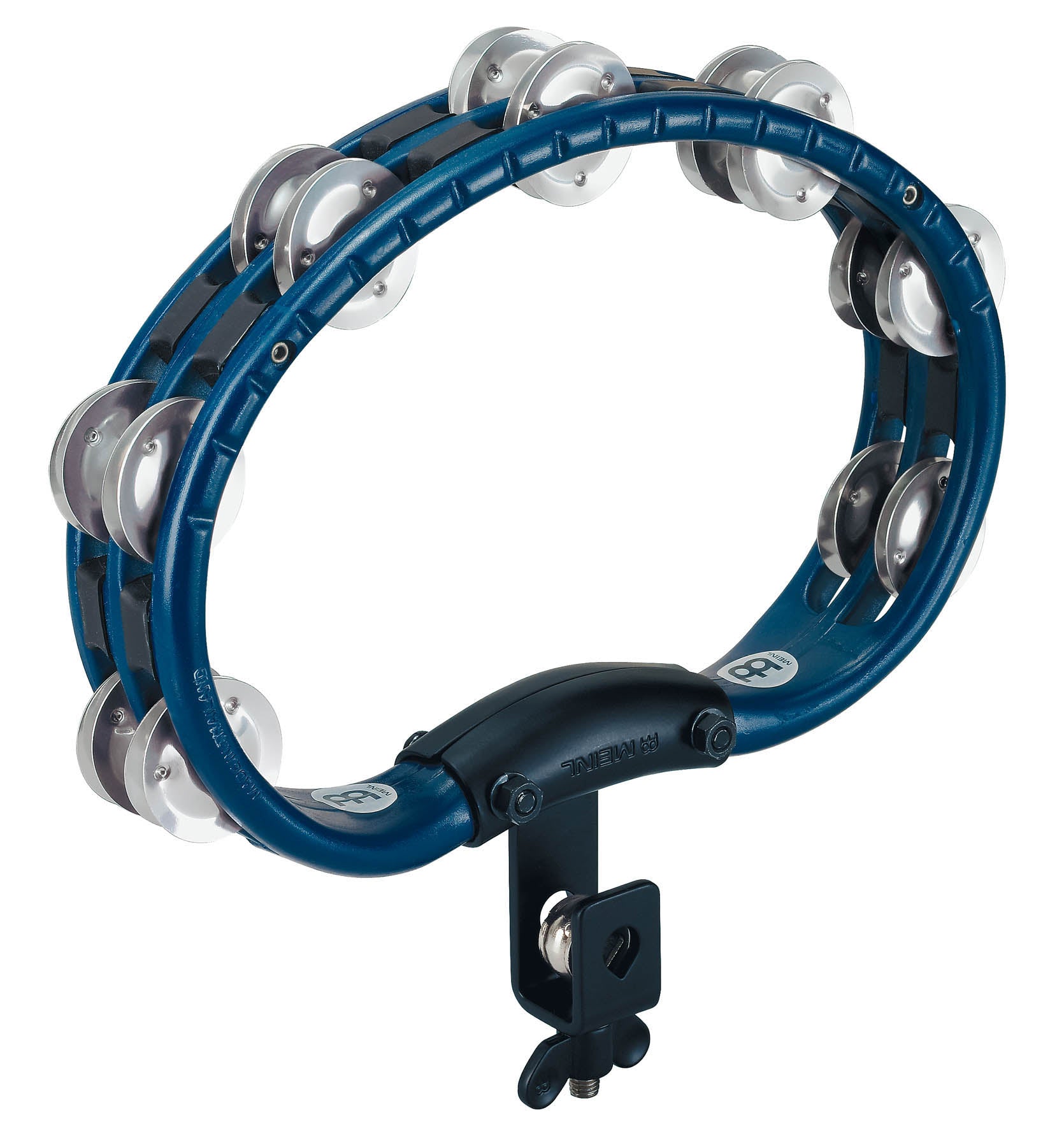 Tambourin ABS demi-lune, 2 rangées cymbalettes aluminium, avec attache, bleu