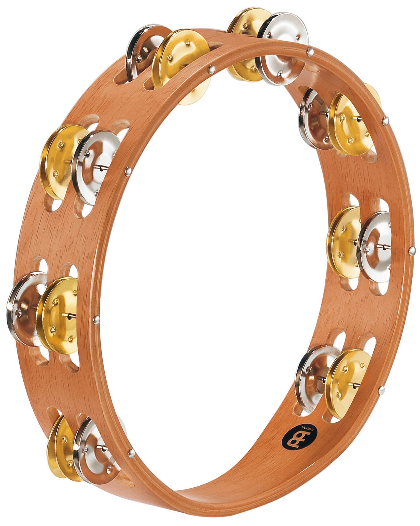 Tambourin bois, 2 rangée de cymbalettes acier nickelé et laiton, Super Natural