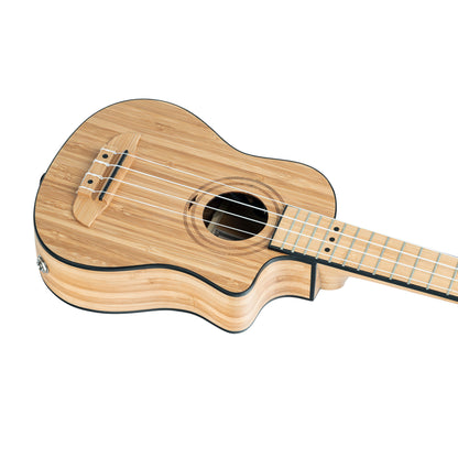 RUNAB-SO, modèle Soprano, pan coupé, EQ MagusUke, table bambou massif, f/e bambou massif, manche bambou, housse, naturel satiné