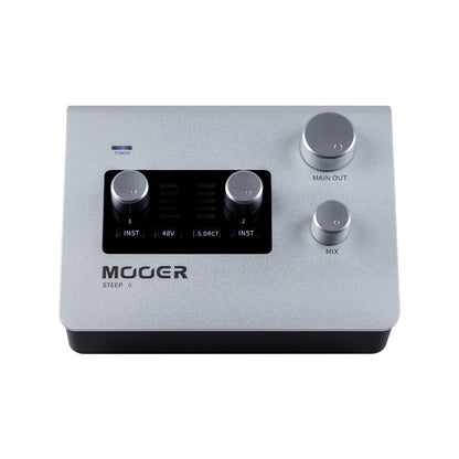 Interface audio STEEP II, 2 canaux, deux entrées combo XLR/Jack, alimentation fantôme, USB type C 2.0, MIDI In/Out, argent