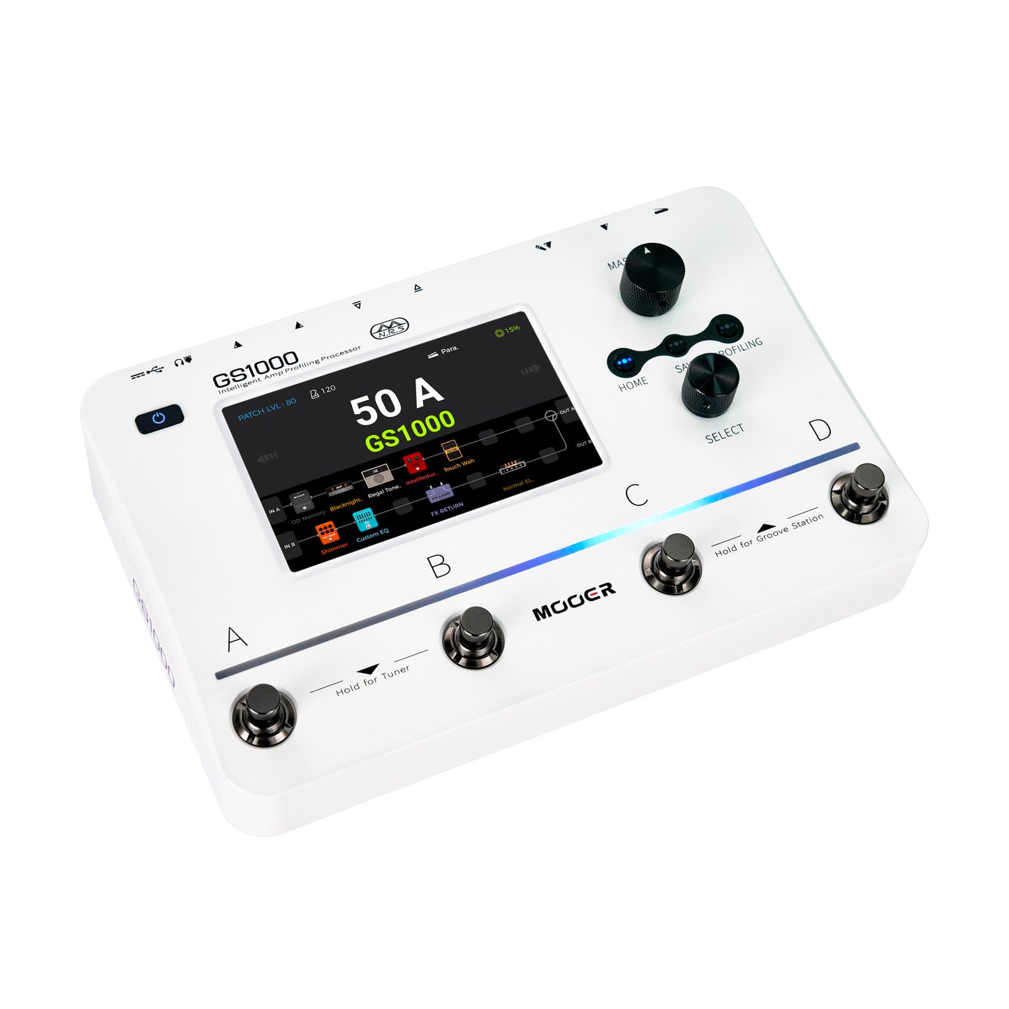 Pédalier multi-effets GS1000, processeur intelligent de profilage d'ampli, écran tactile 5", 350 effets, 120 emplacements, blanc