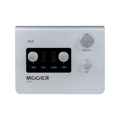 Interface audio STEEP II, 2 canaux, deux entrées combo XLR/Jack, alimentation fantôme, USB type C 2.0, MIDI In/Out, argent