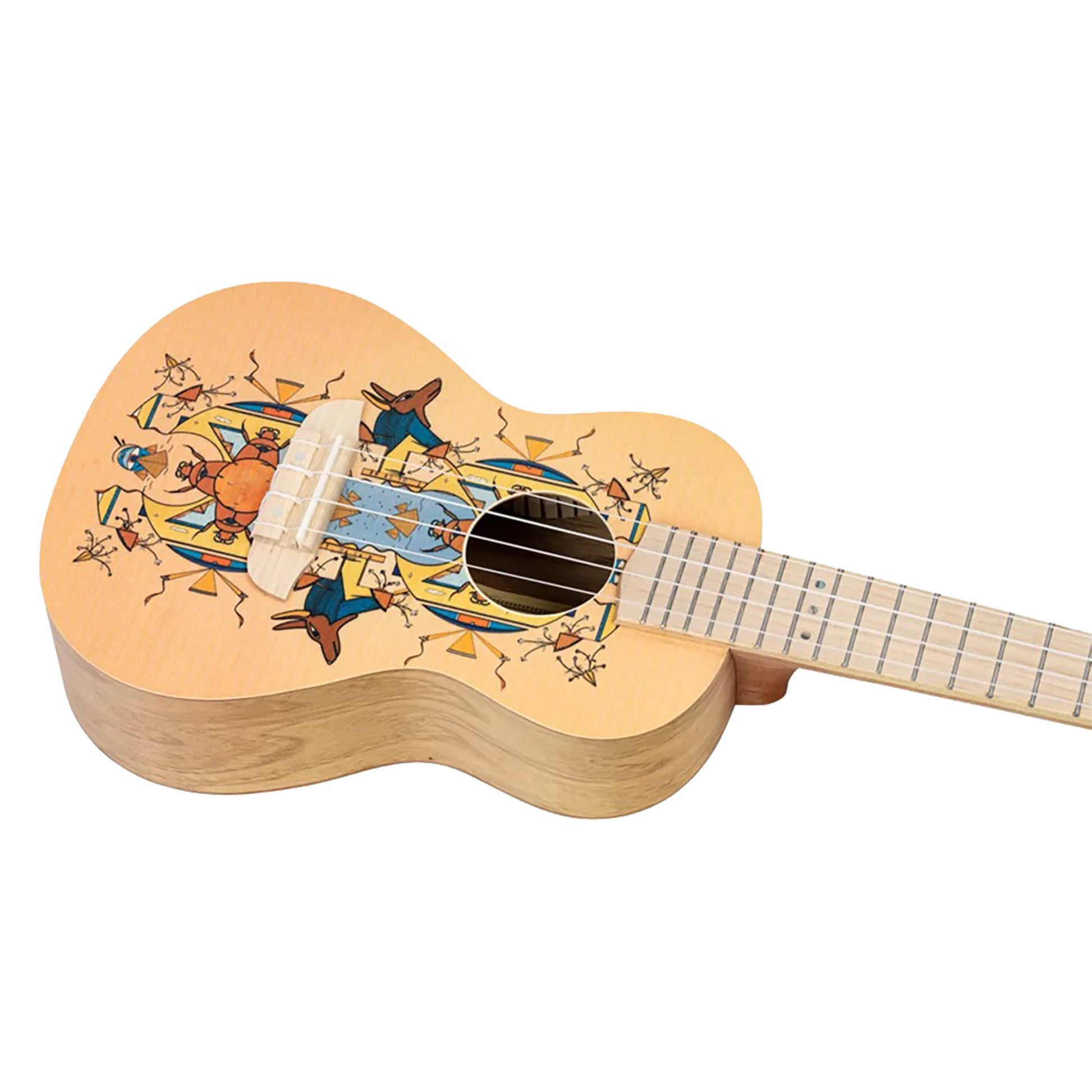 RUAR-EY, modèle Concert, table épicéa avec motif custom, fond & éclisses catalpa, manche nato, motif"Egypte" satiné