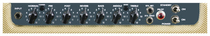 Ampli à lampes 30W, HP 1x 12", 2 canaux, EQ 3 bandes, fonction Boost,"Spring Reverb" intégrée, pédalier inclus, finition tweed