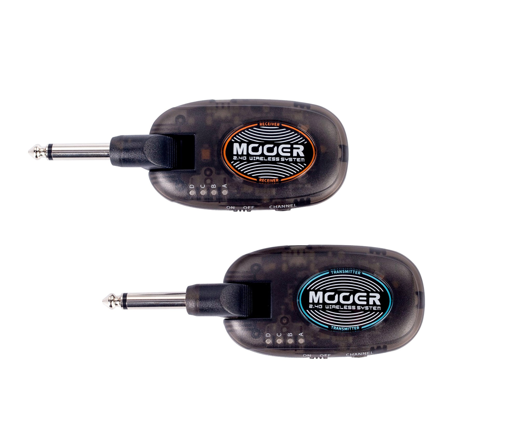Système sans-fil pour guitare 4 canaux, émetteur et récepteur rechargeables, bande de fréquence 2.4 GHz, noir translucide