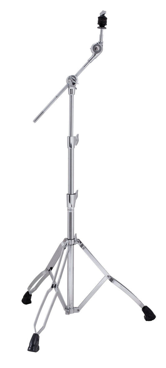 Support cymbale perche Mars, Tilter à paliers, perchette escamotable, réglage 2 niveaux, double embase, chrome