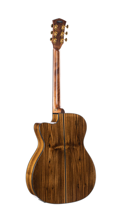 GOLD-OC6 Bocote, forme Orchestra Model pan coupé, table épicéa massif; f/e bocote, EQ Fishman Flex Blend, naturel brillant