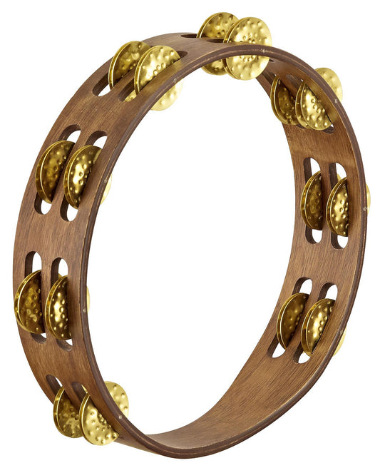 Tambourin bois, 2 rangée de cymbalettes laiton martelé, Walnut brown