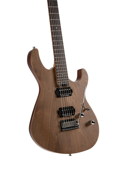 G300 RAW, corps acajou chambré, table noyer, manche acajou, touche palissandre, 2 micros Seymour Duncan, naturel satiné