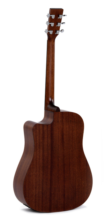 Modèle DMC-STE, Dreadnought pan coupé, table épicéa massif, f/e acajou, touche micarta, EQ Fishman, naturel satiné