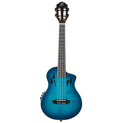 RTPX-U-FMA, modèle Tourplayer Ténor, pan coupé, EQ Magus X/U, table érable flammé, f/e okoumé, manche acajou, housse, bleu