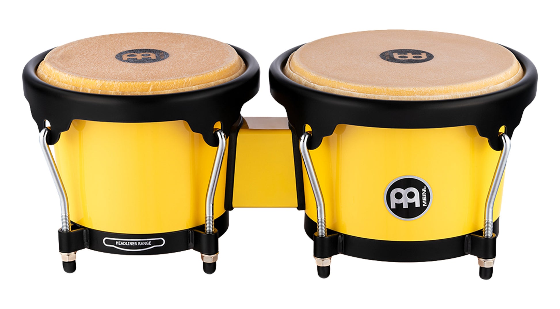 Bongos Journey 6" 1/2 & 7" 1/2, fûts ABS, peaux buffle sélectionnées, cercles arrondis, accastillage noir poudré, yellow