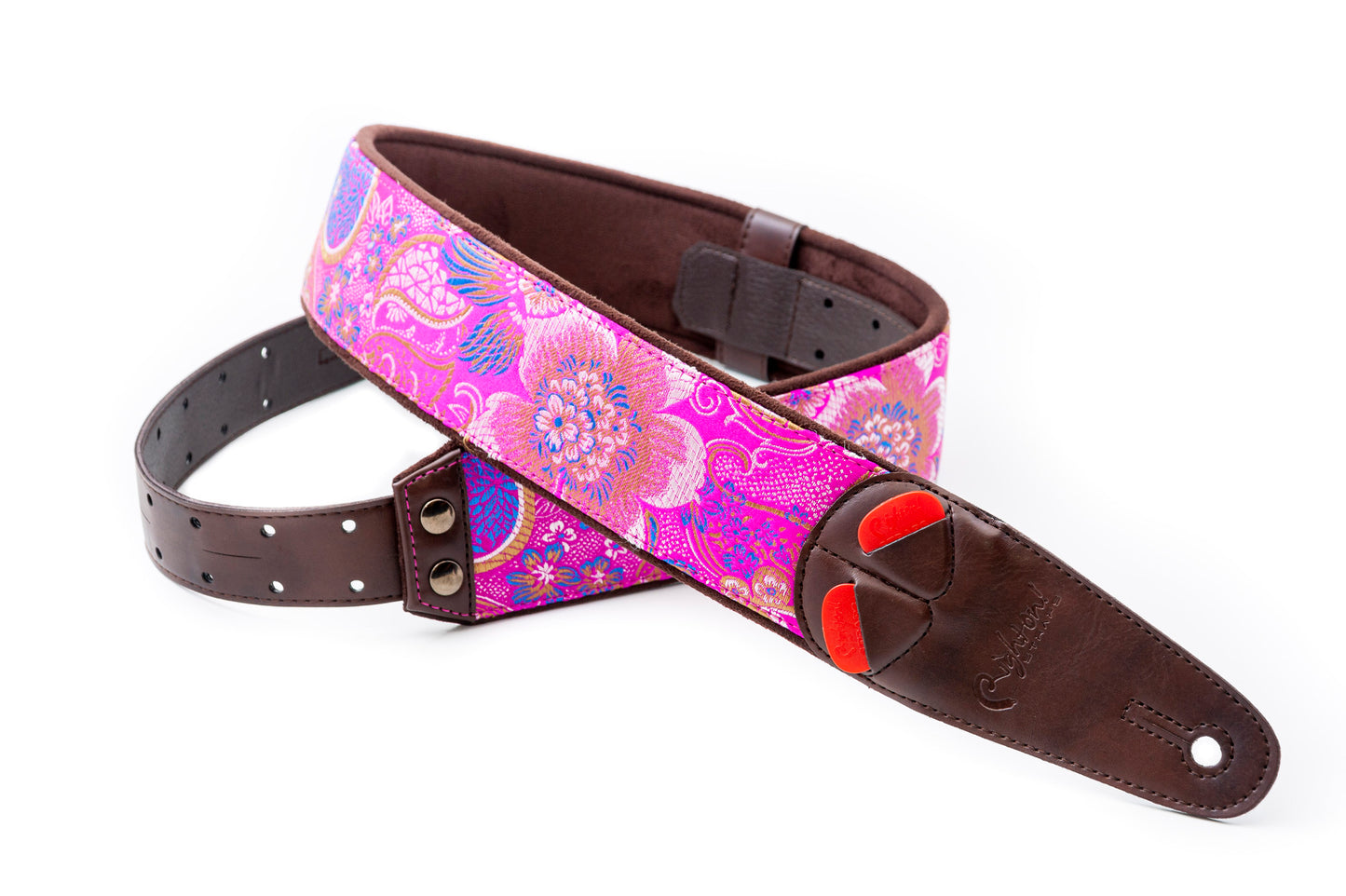Courroie modèle HOKKAIDO, extérieur synthétique, largeur 6 cm, longueur 100 à 150 cm, porte-médiators intégré, rose