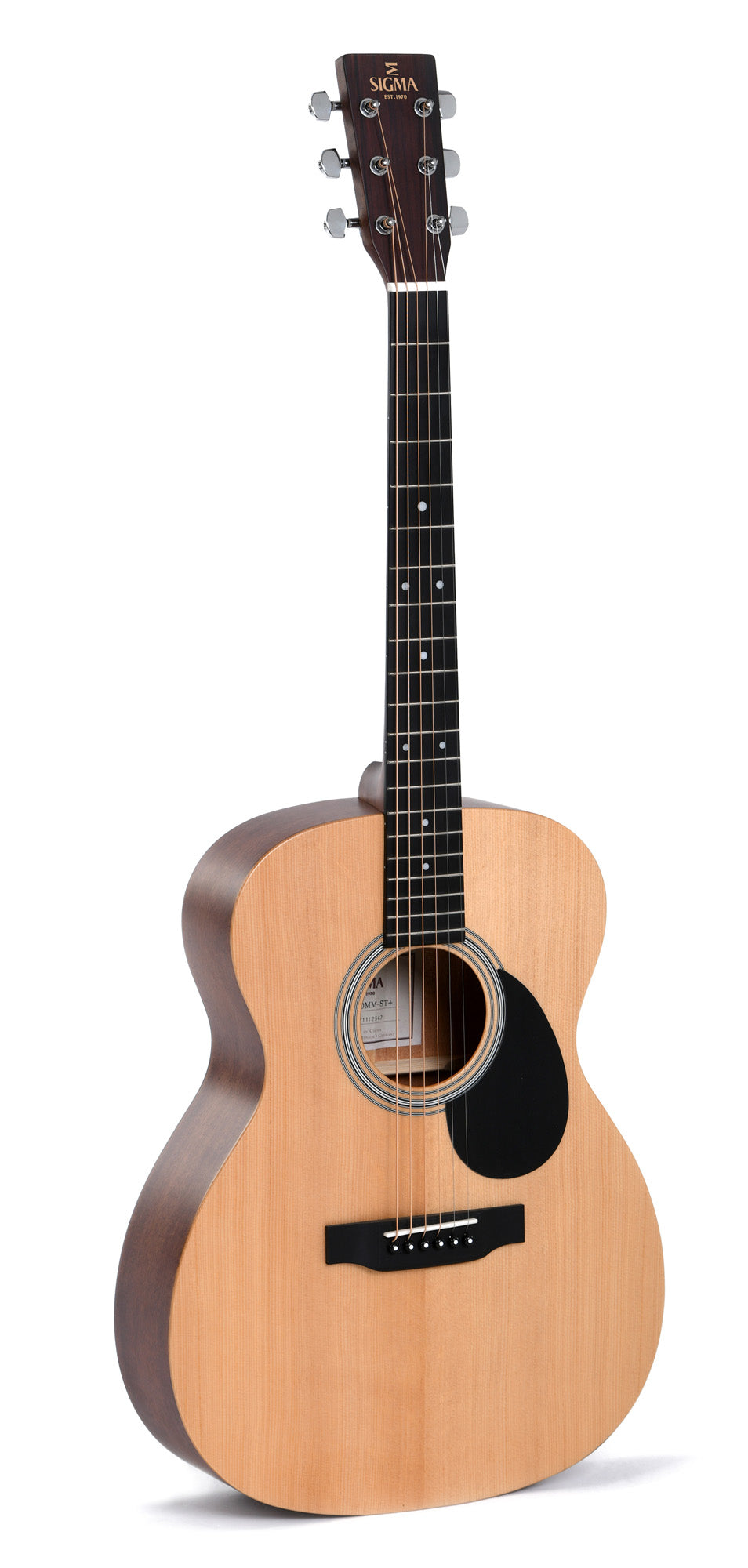 Modèle OMM-ST, Orchestra Model, table épicéa massif, f/e acajou, touche micarta, naturel satiné