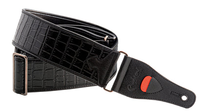 Courroie modèle ALLIGATOR, synthétique, largeur 6 cm, longueur 95 à 150 cm, porte-médiators intégré, noir