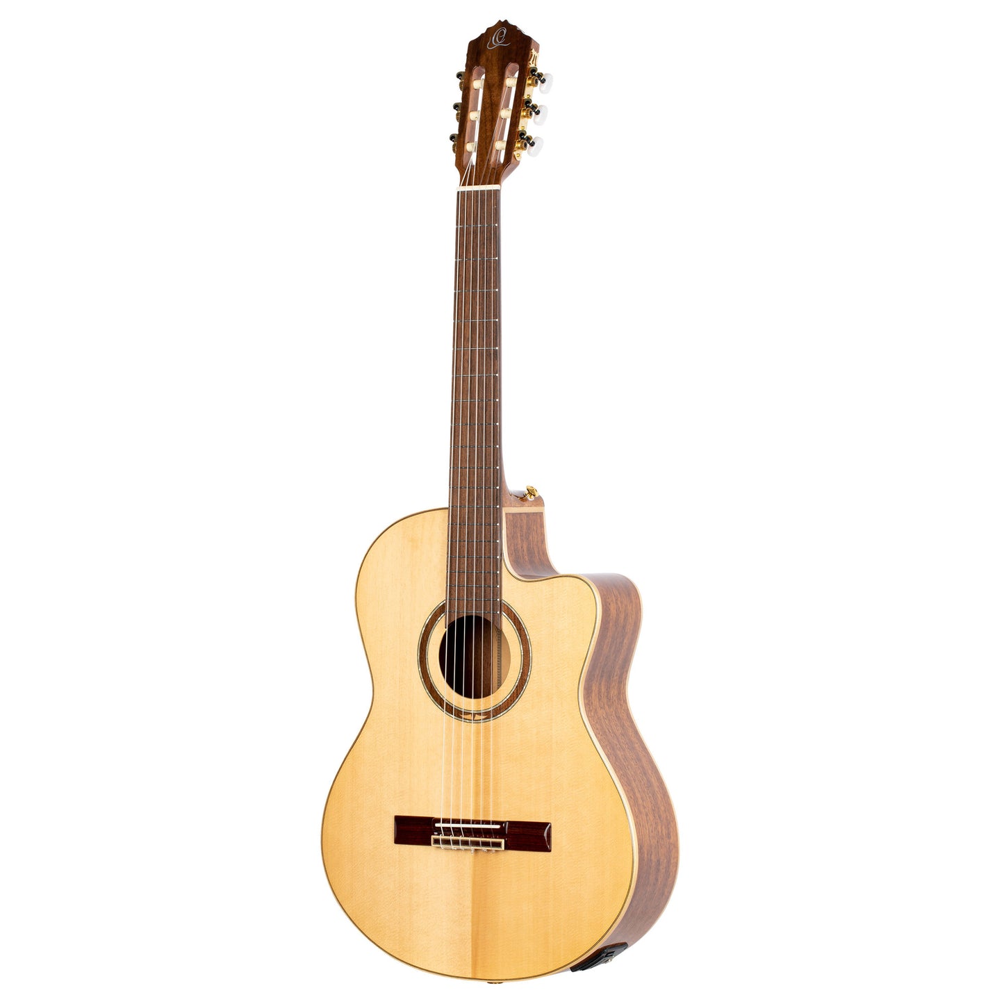 RCE138SN, modèle Slim Neck, pan coupé, EQ MagusPro, table épicéa massif, f/e sapele, manche acajou (sillet 48 mm), housse