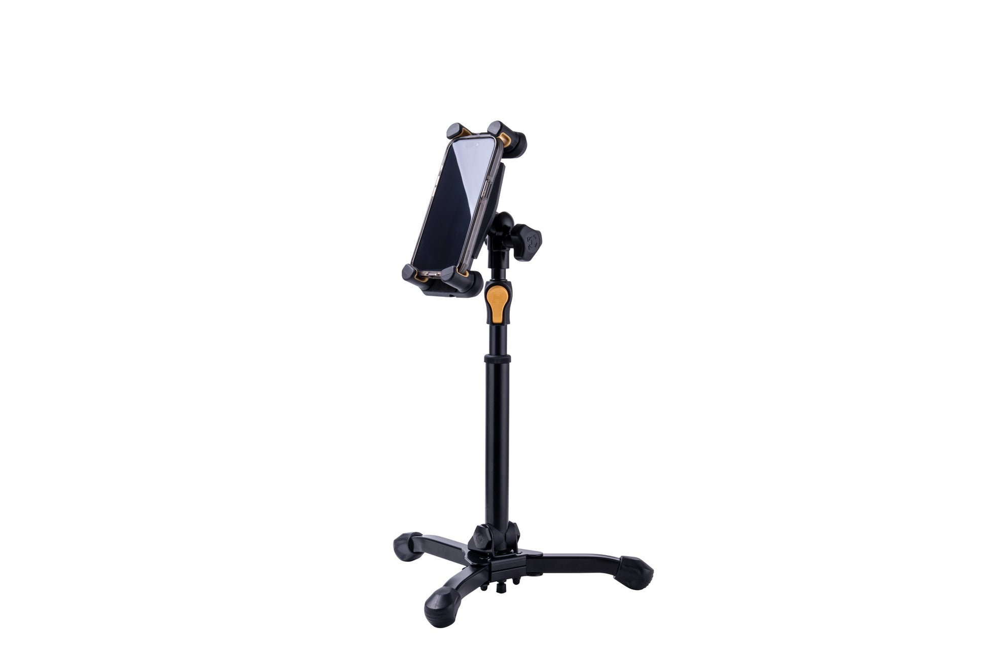 Support de table pour tablette et smartphone 6,1" à 13", hauteur 31,5 à 39,5 cm, rotation 360°, noir et jaune