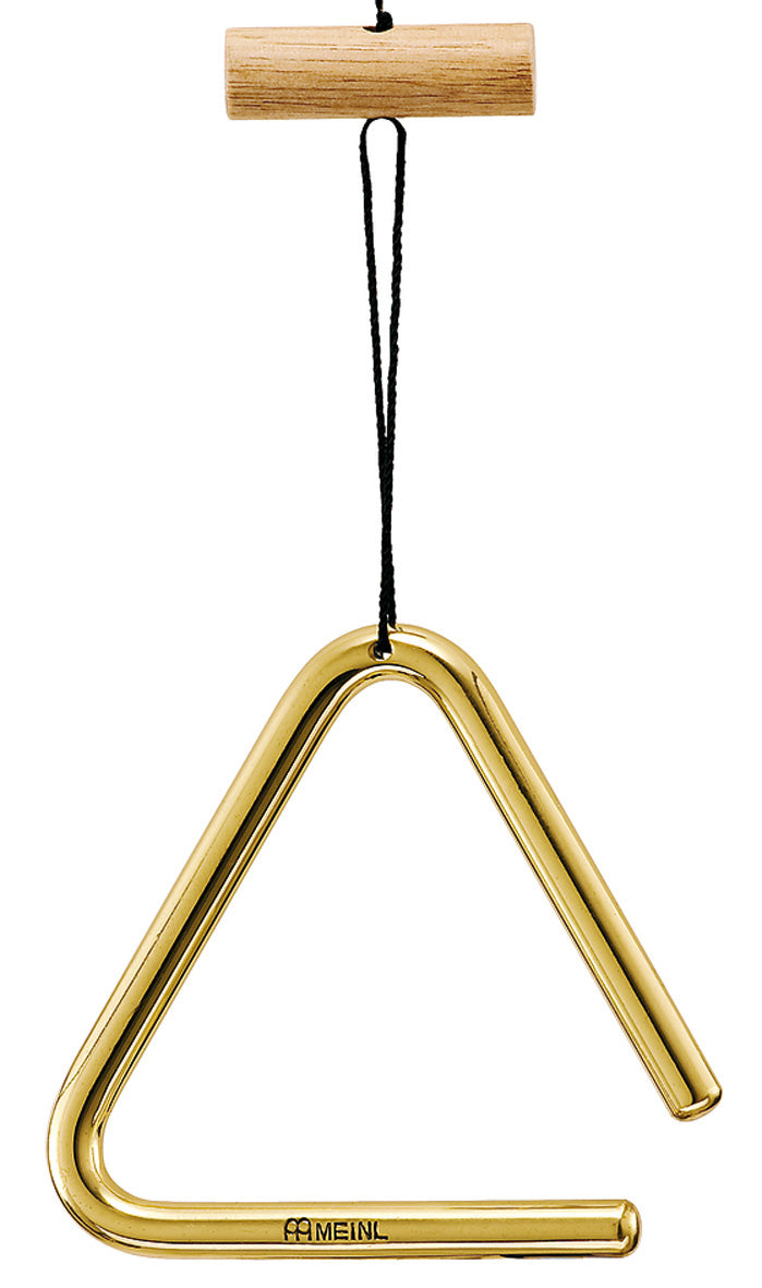 Triangle 10 cm, laiton massif, poignée bois avec attache nylon, batte métal