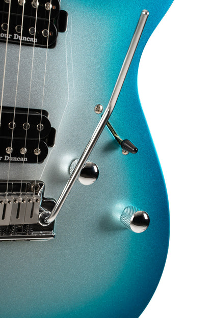 G300 GLAM, corps acajou chambré, table érable massif, touche ébène, 2 micros Seymour Duncan, polar ice metallic burst