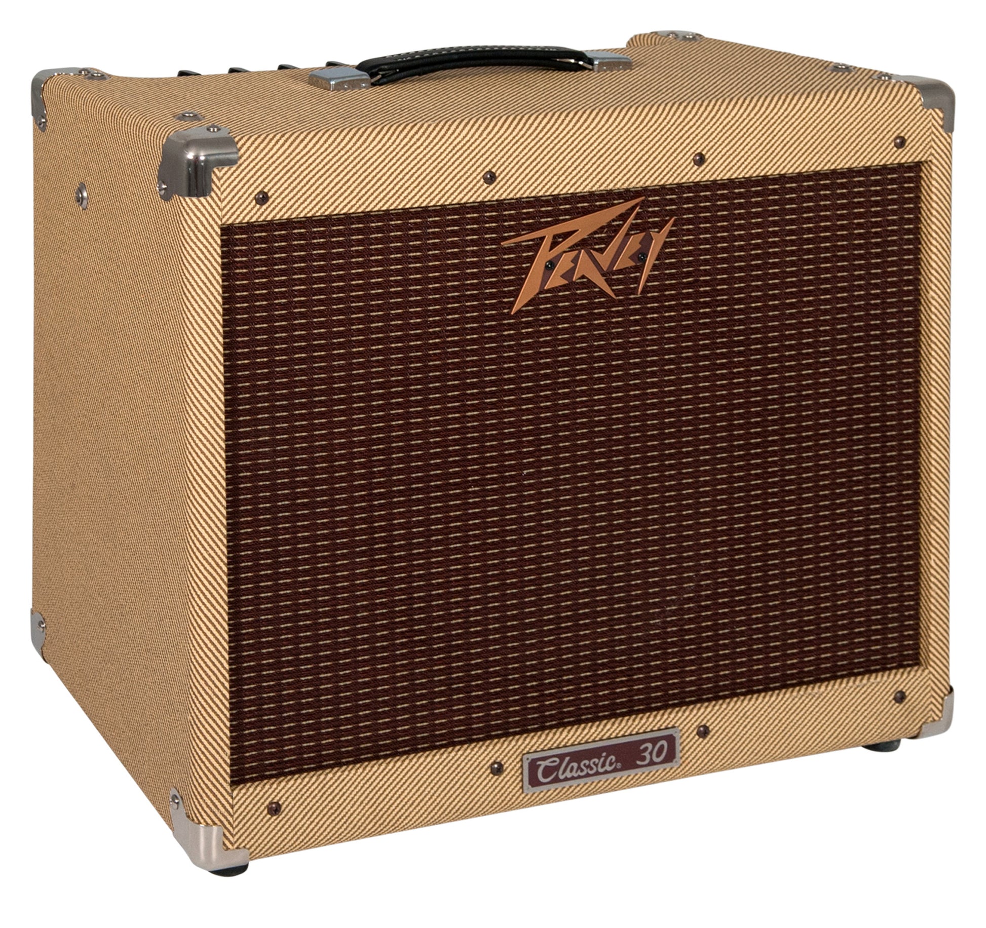 Ampli à lampes 30W, HP 1x 12", 2 canaux, EQ 3 bandes, fonction Boost,"Spring Reverb" intégrée, pédalier inclus, finition tweed