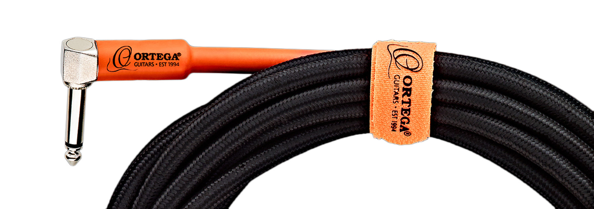 Câble instrument ORTEGA Jack/Jack coudé, 6 mètres, noir et orange
