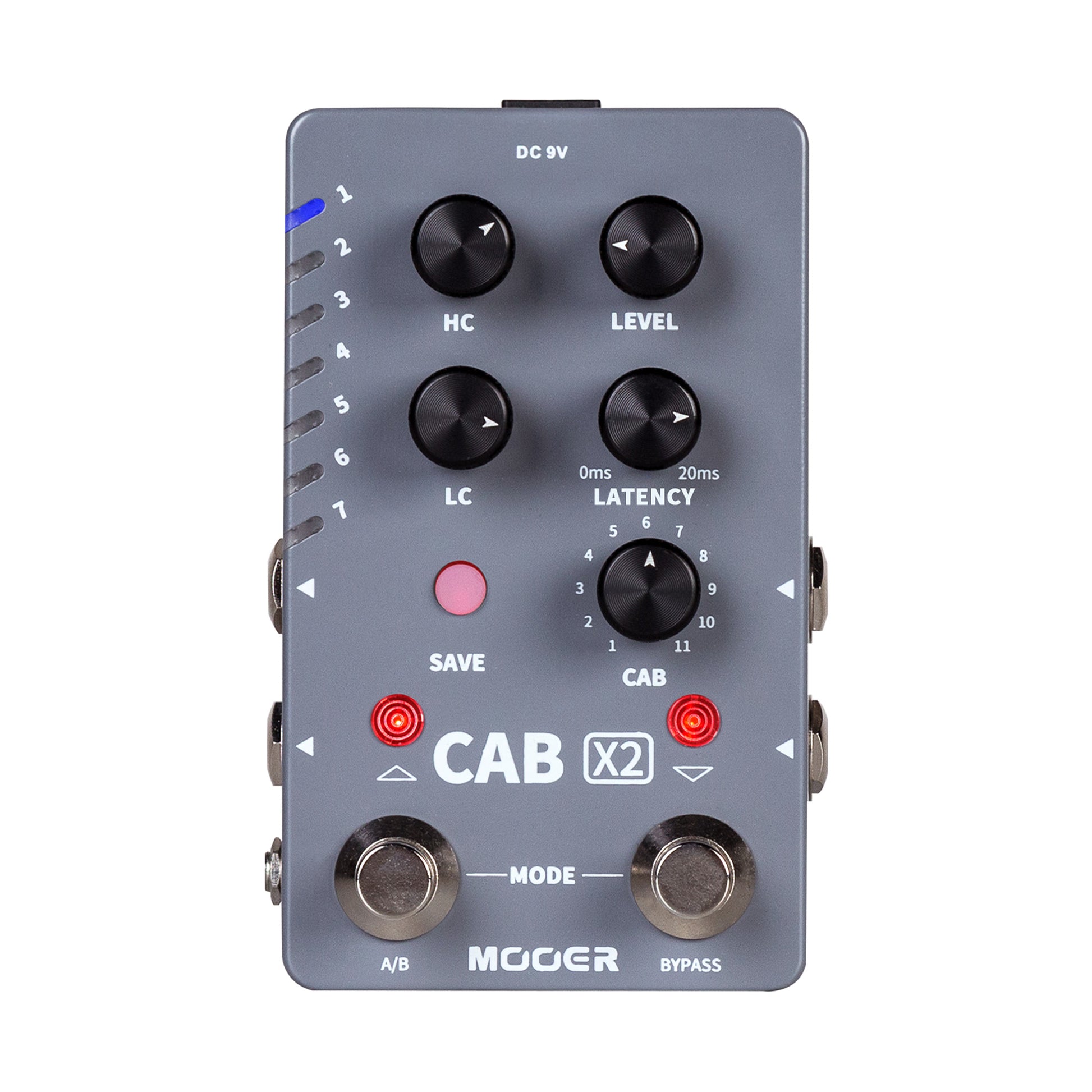 Pédale CAB X2, simulateur d'enceintes et de réponses impulsionnelles, 14 presets, 11 simulations d'enceinte préinstallées, gris
