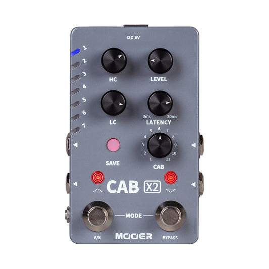 Pédale CAB X2, simulateur d'enceintes et de réponses impulsionnelles, 14 presets, 11 simulations d'enceinte préinstallées, gris
