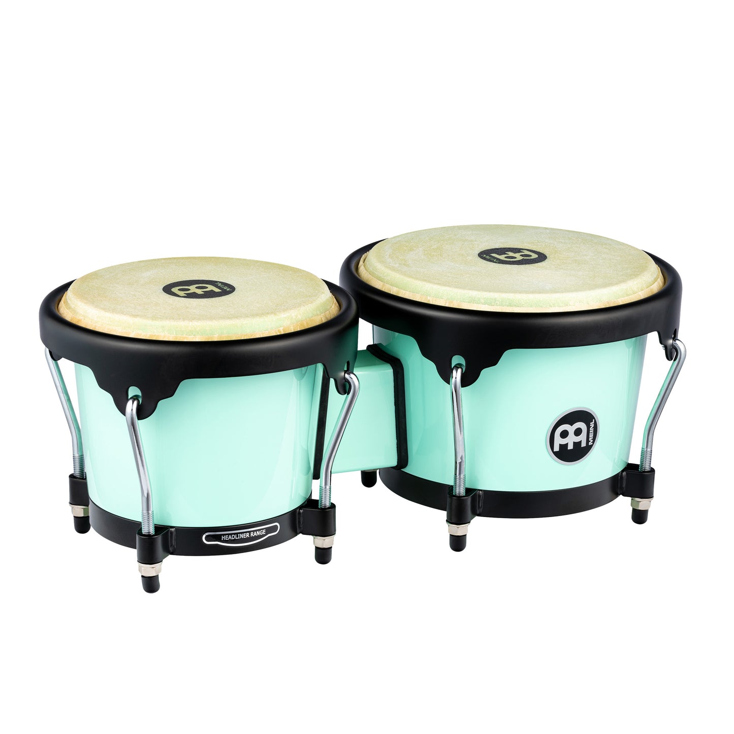 Bongos Journey 6" 1/2 & 7" 1/2, fûts ABS, peaux buffle sélectionnées, cercles arrondis, accastillage noir poudré, Seamfoam Green
