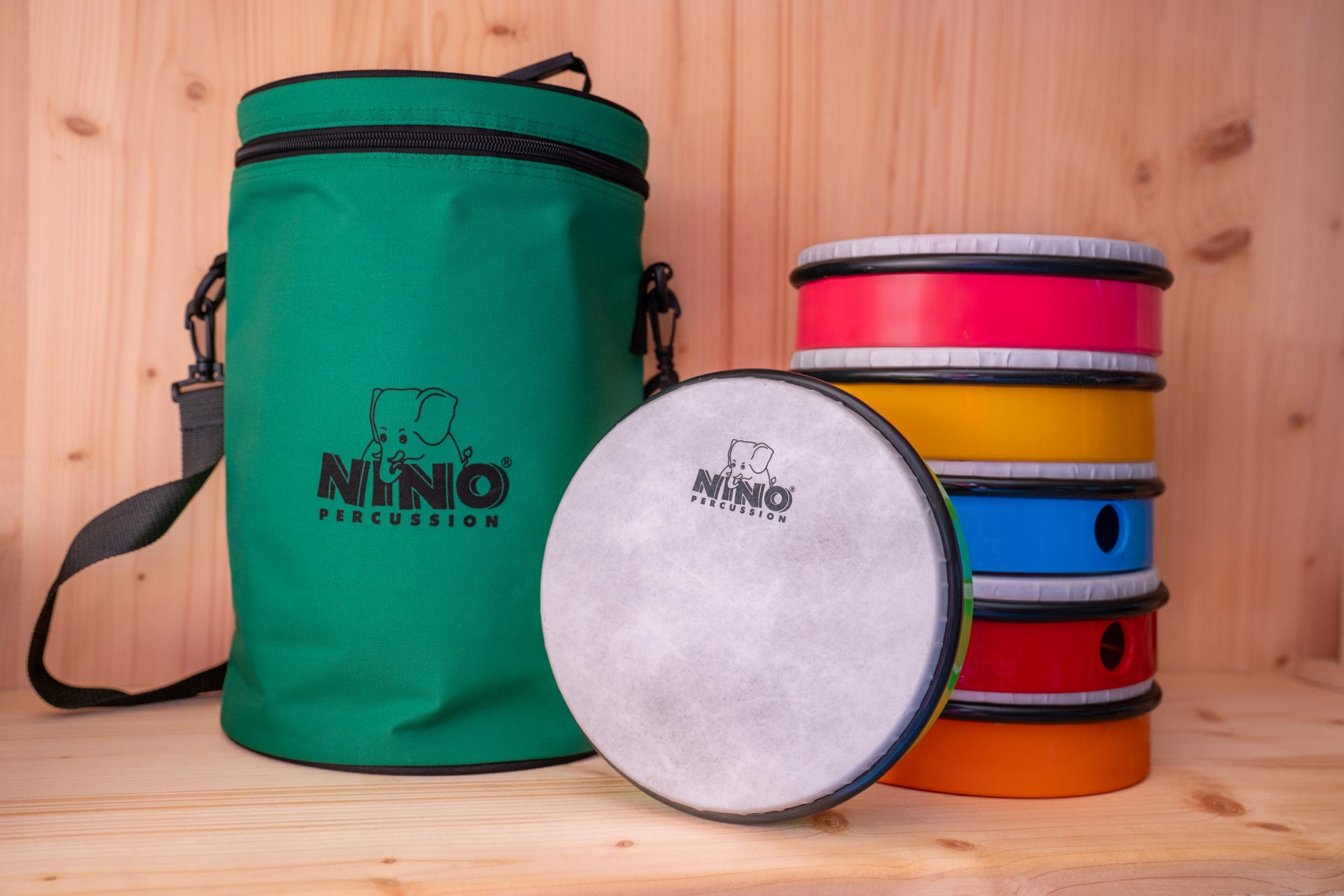 SET 6 TAMBOURINS A PEAU 8" NINO AVEC HOUSSE ET MAILLOCHES