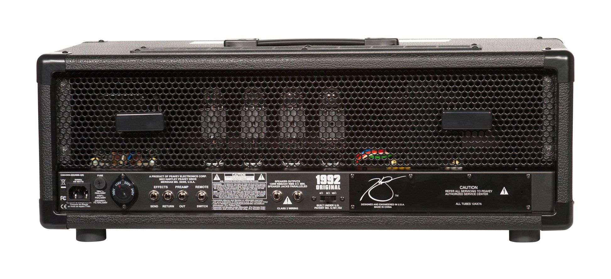 Tête amplifiée à lampes 120W, 2 canaux, EQ 3 bandes, reproduction fidèle du mythique Peavey 6505, finition noir