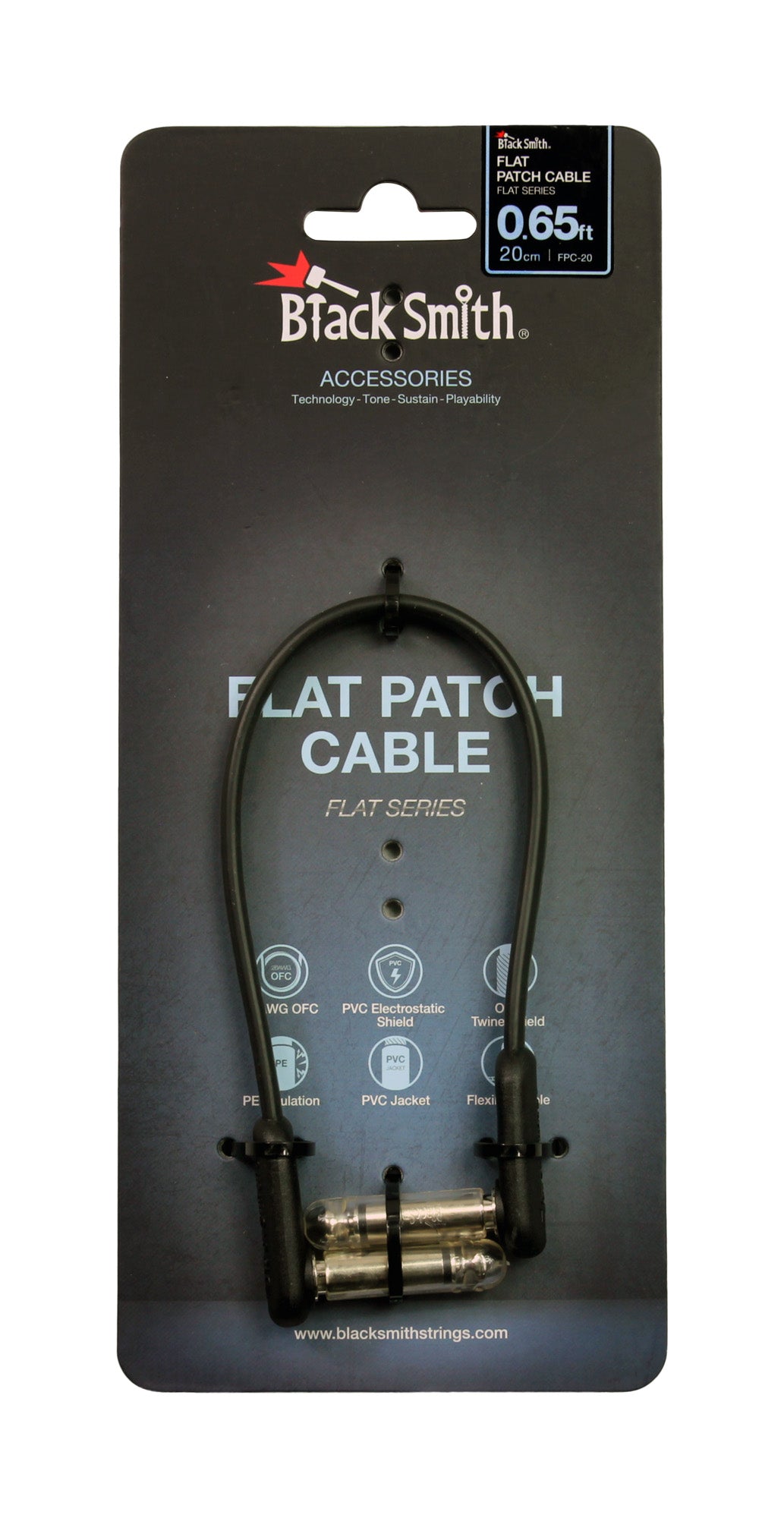 Câble patch Flat Series Jack coudé/Jack coudé, 20 centimètres, connecteurs plaqués or, noir