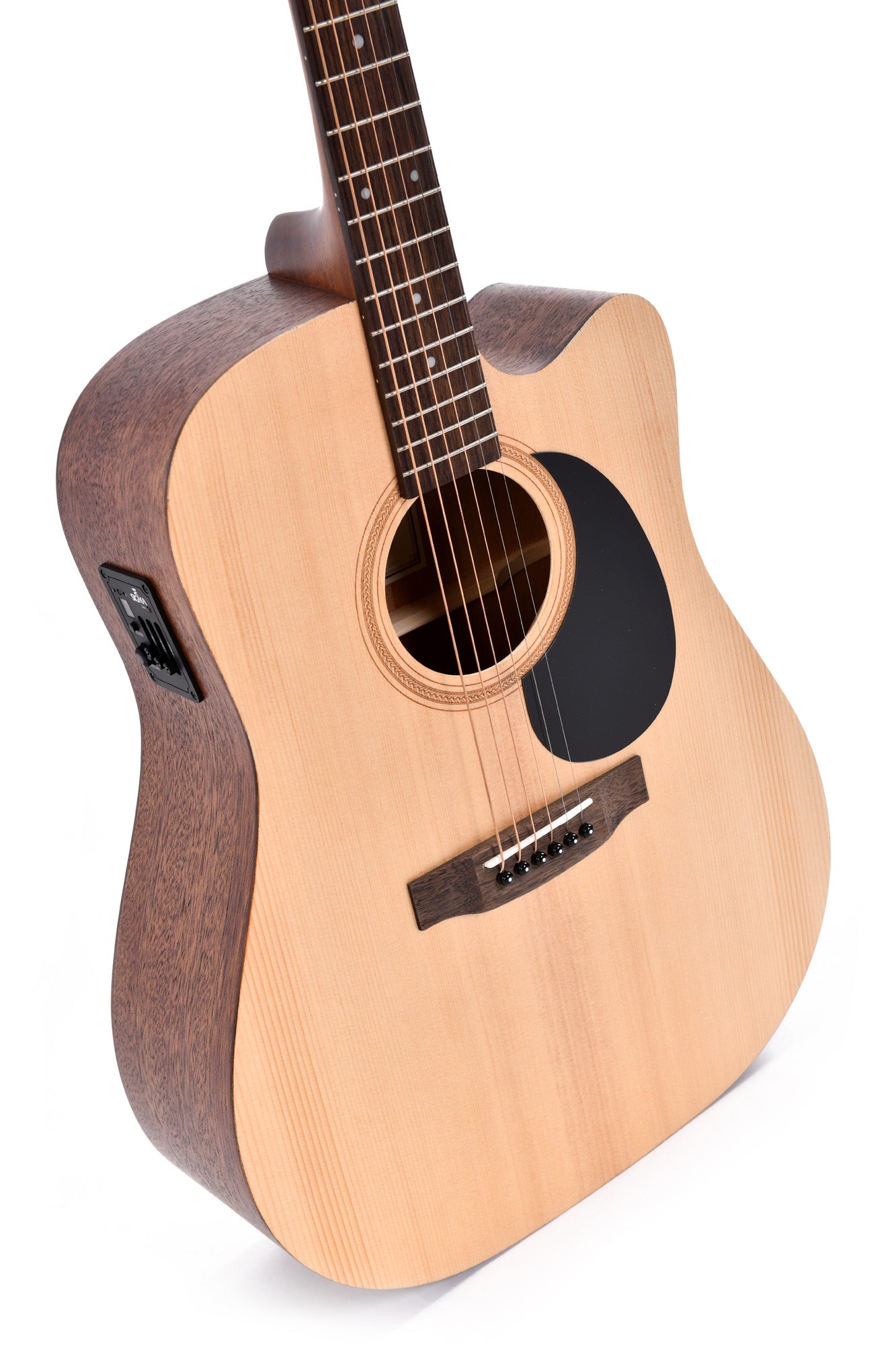Modèle DC-10E, Dreadnought pan coupé, table épicéa Sitka, fond & éclisses acajou, EQ SIGMA, naturel satiné